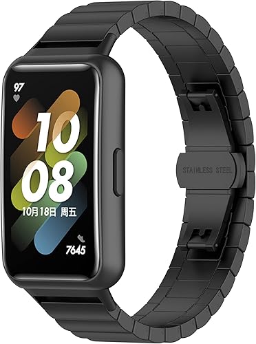 FitTurn Correa de metal compatible con Huawei Band 7, correa de reloj compatible con Huawei Band 7, correa deportiva de repuesto de acero inoxidable