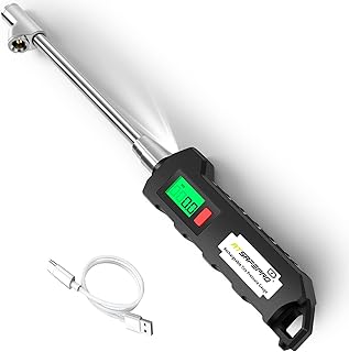 ATsafepro Digital Tire Pressure Gauge 150 PSI,Chrome Plated Steel Dual Head Tire Pressure Gauge with Backlight LCD and Flashlight, Rechargeable Tire Pressure Gauge for Semi, Truck, RV and Cars