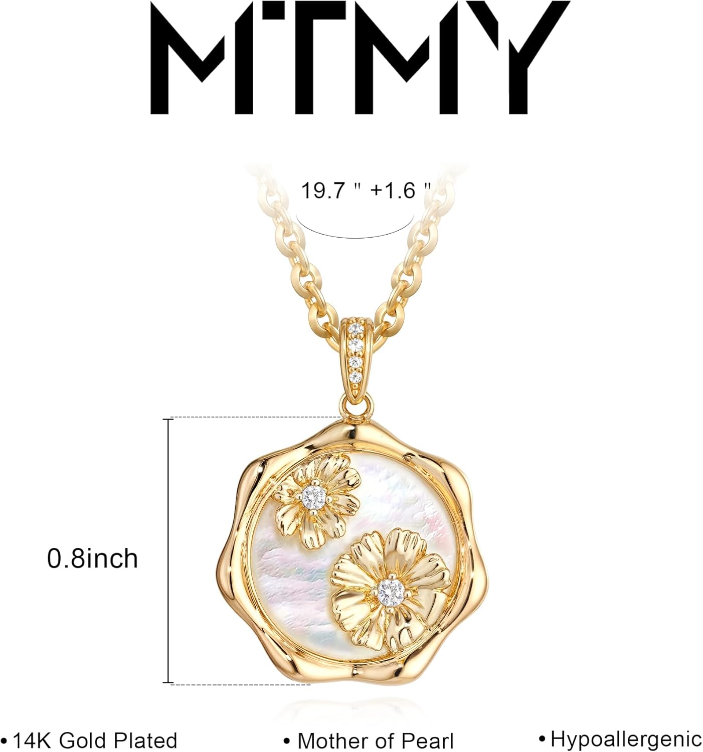MTMY Birth Flower Necklace 14K Gold Plated Mother of Pearl Disc Birth Month Flower Pendant Necklaces for Women Personalized Custom Floral Jewelry Birthday Gift - Image 4
