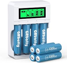 8 x AA Ni-MH Rechargeable Batteries, 1.2V 3300mAh, LCD Charger | 1200 cycles, high capacity, charger included, for remote controls, watches, flashlights, portable radios, toys