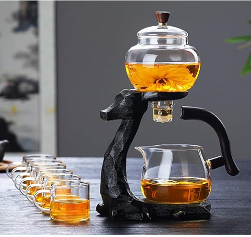 Miniatura 9 de Hervidor de té para hojas sueltas, tetera de vidrio mágico con infusor y tapa, tetera transparente, juego de té de goteo magnético semiautomático