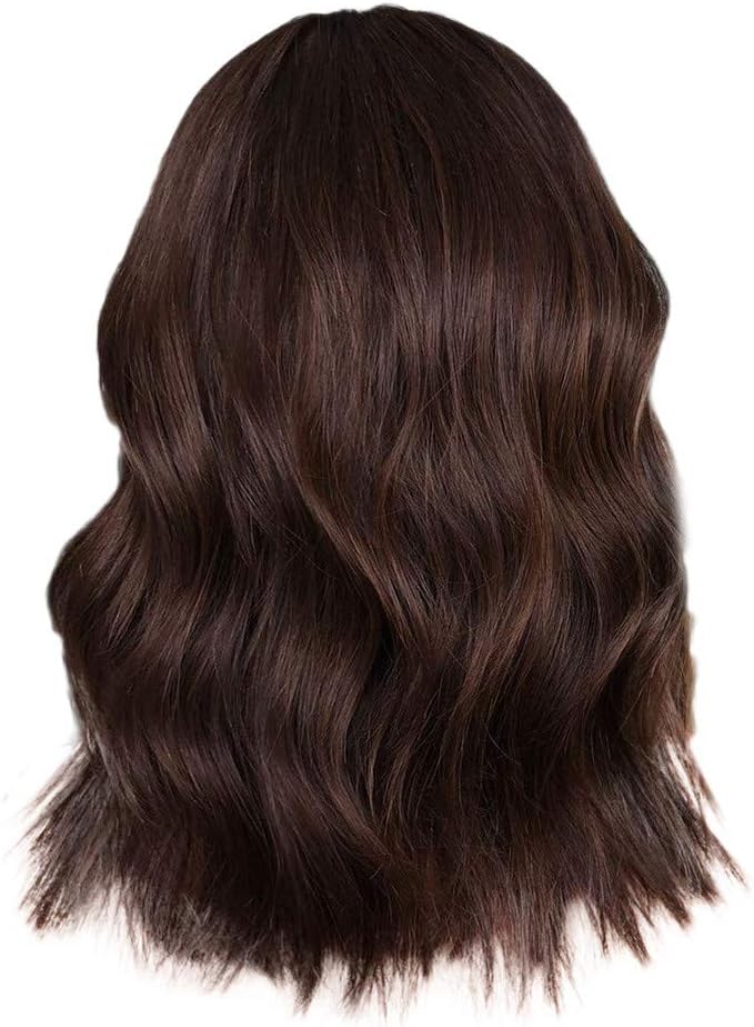 Women's Fashion Short Curly Wigs, Ladies Heat Resistant Human Hair Brazilian Real Natural Bobo Wave Synthetic Hair With Bangs (Brown)