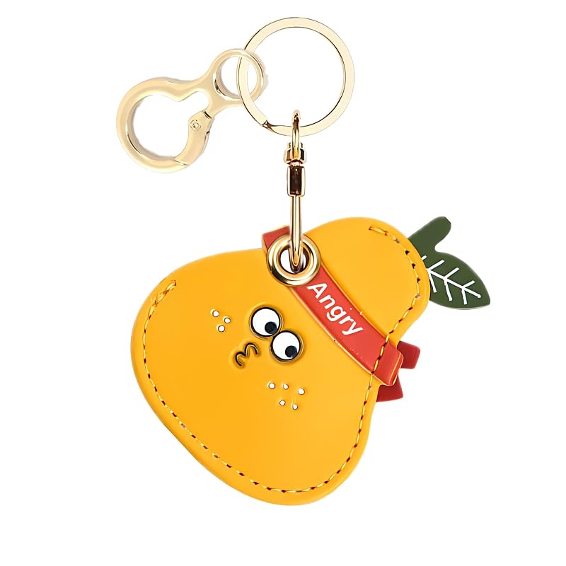 Capa Porta-AirTag com Chaveiro em Couro Sintético PU BORKUANA Angry Pear