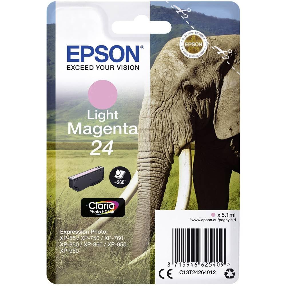 Epson 24 Light Magenta Elephant High Yield Genuine, Claria Photo HD Ink Cartridge