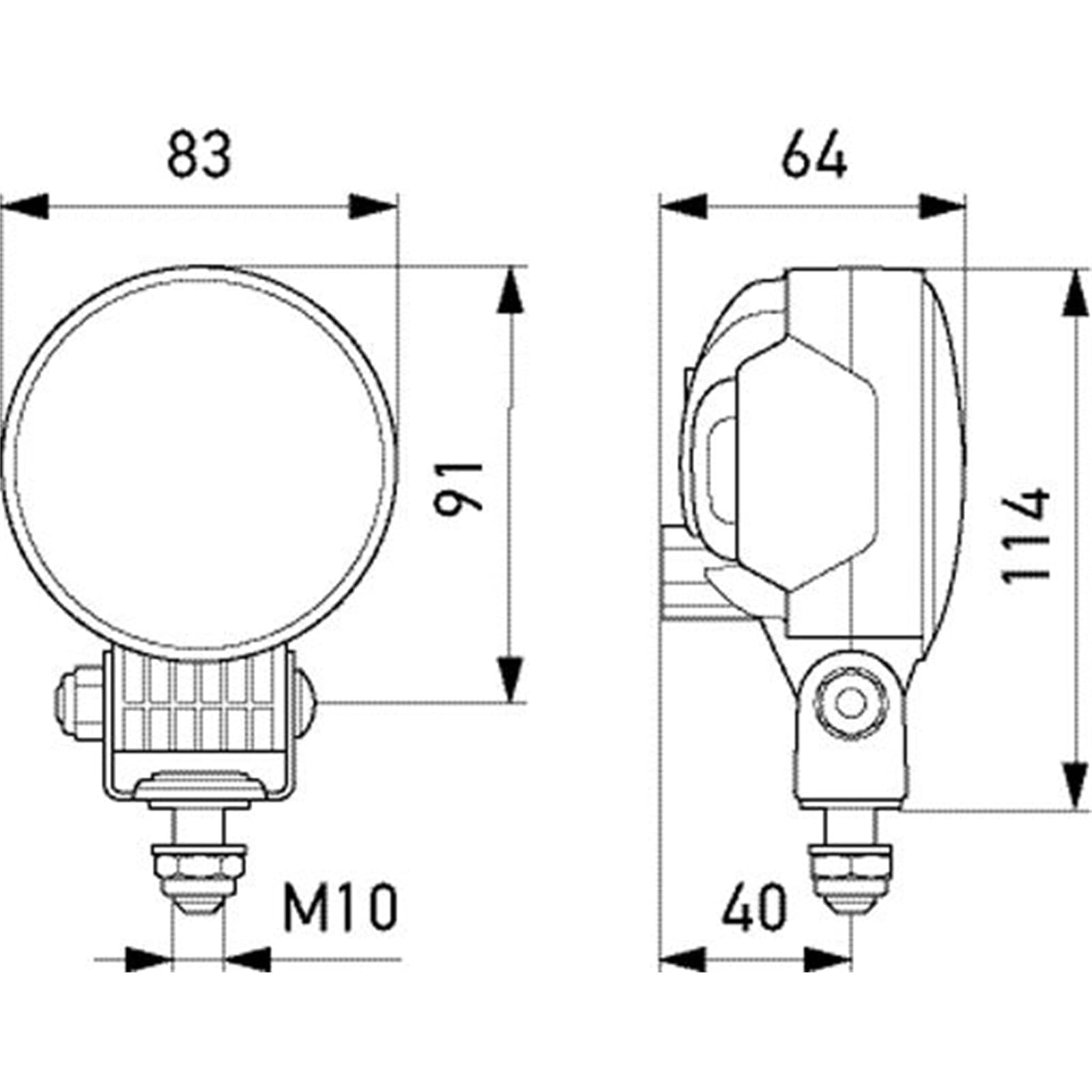 HELLA LED Oświetlenie pomocnicze - Modul 70 S - 12V / 24V - 1850lm - przykręcany/Oprawa - Wychylny pałąk montażowy/wiszący/stojący - Oświetlenie najbliższego otoczenia - 1G0 996 776-201