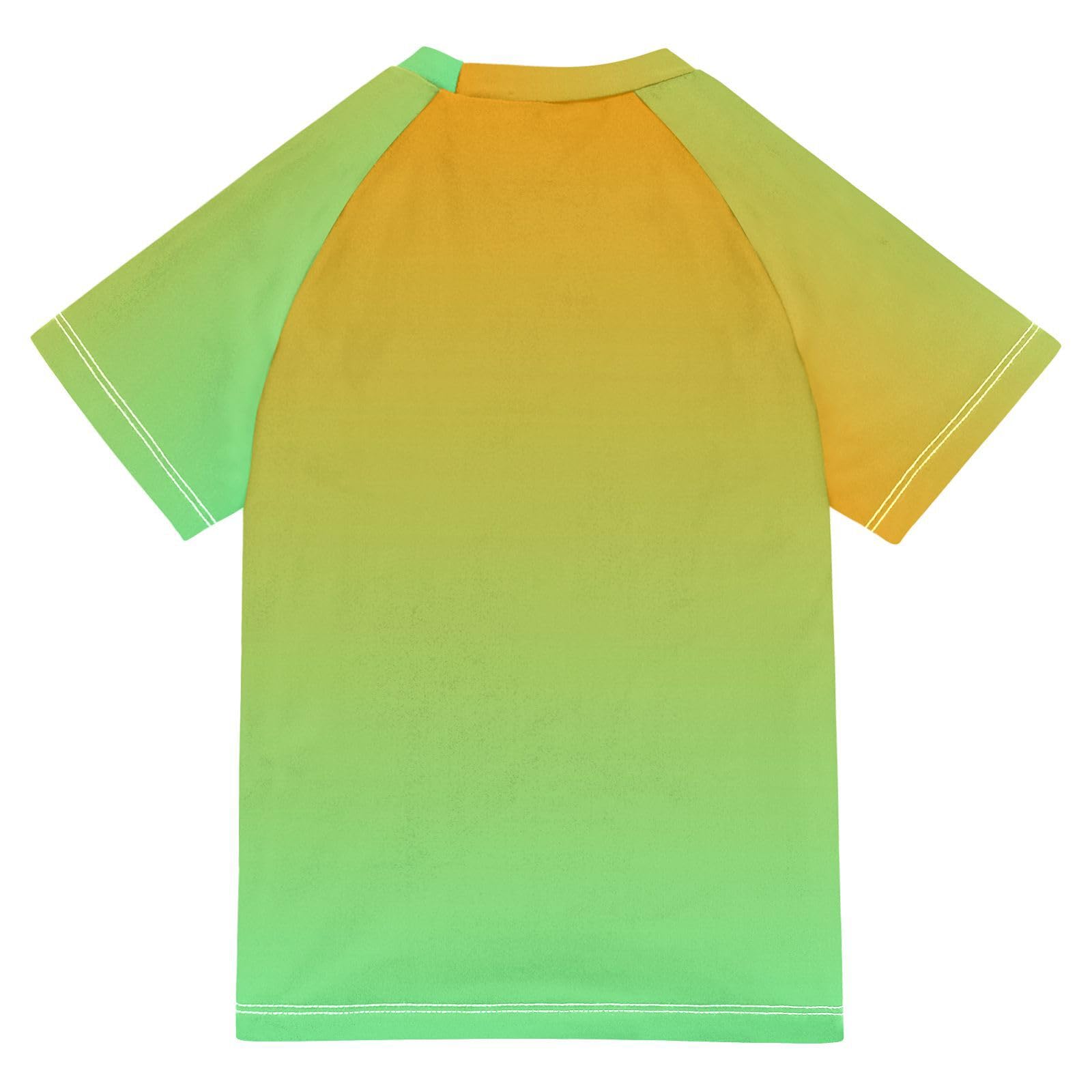 KLL Boy Bathing Suit Short Sleeve Little Girls Swimsuits 11T Yellow Green Gradient