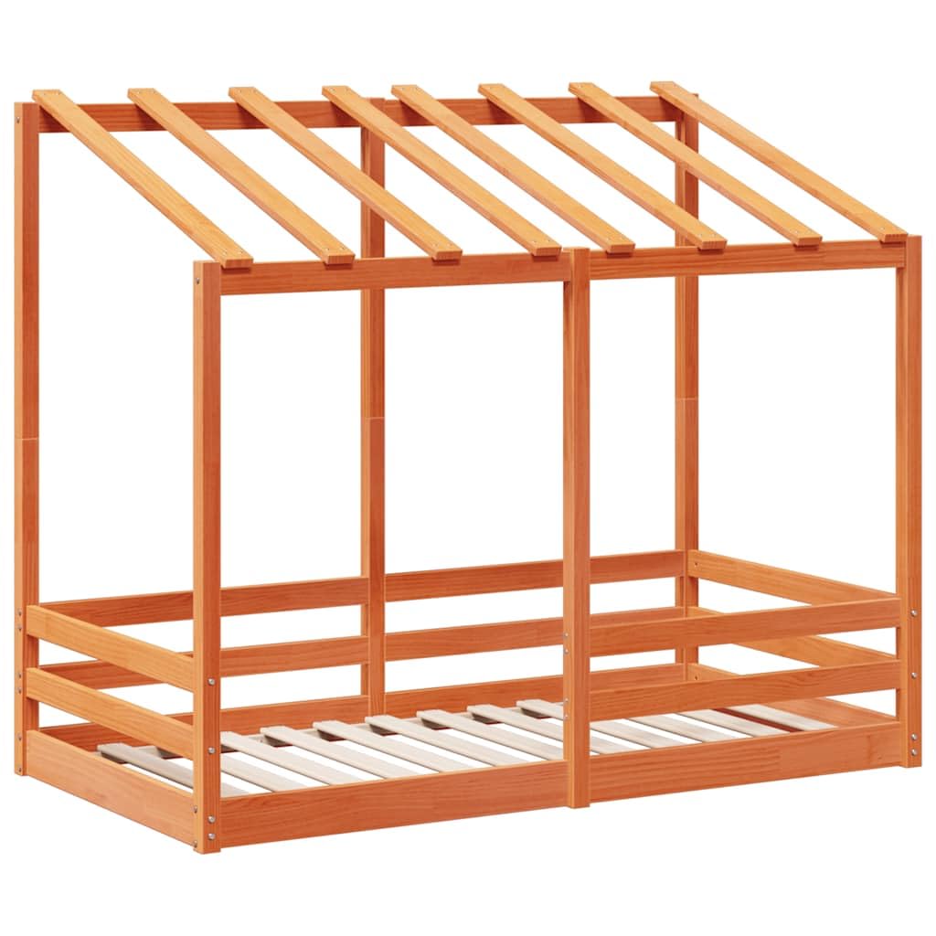 vidaXL Letto Bambini con Tetto Marrone Cera 70x140 cm Massello Pino, letto per bambini in legno, arredo per bambini, giroletto per bambini