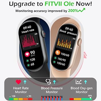 FITVII Slim Fitness Tracker AMOLED with Blood Oxygen, Blood Pressure, 24/7 Heart Rate and Sleep Tracking, IP68 Waterproof Activity Trackers and Smart Watches with Step Tracker, Pedometer for Women Men