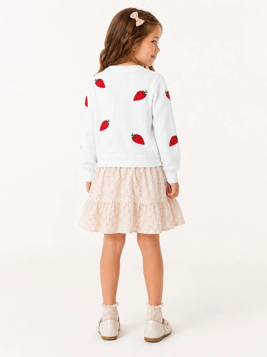 Girls Strawberry Knit Cardigan V Neck Button Down Kids Layering Sweater Cute Tops