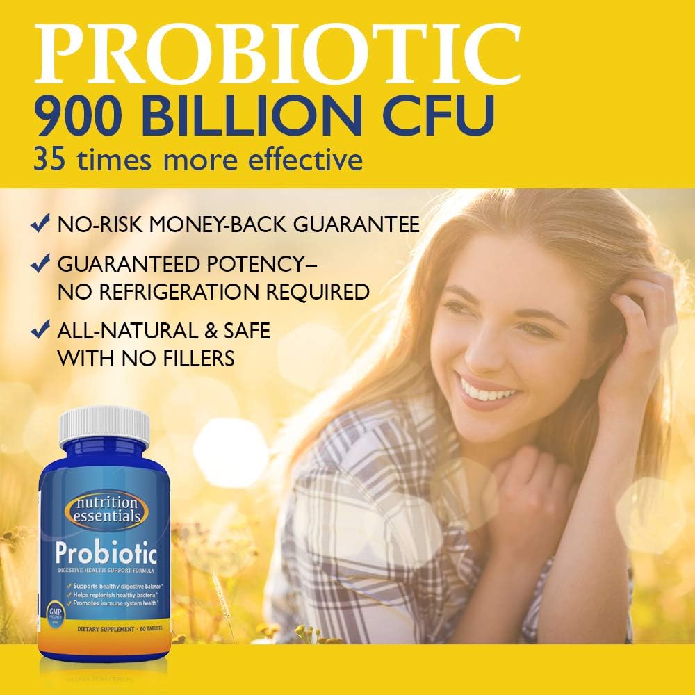 Nutrition Essentials Top Probiotic Supplement - 900 Billion cfu Probiotics - Best Acidophilus Probiotic for Women and Men - Organic Shelf Stable Probiotic for Digestive Health : Health & Household