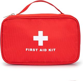 Red First Aid Bag Empty Travel Rescue Pouch First Responder Storage Medicine Emergency Bag for Car Home Office Kitchen Sport Outdoors (Red Handle)