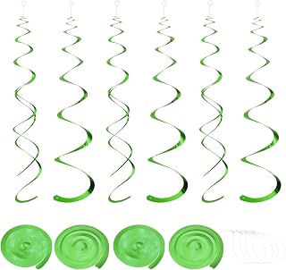 sourcing map 24 espirales colgantes de fiesta de color verde, con tira doble, decoración de aluminio para colgar en el techo, serpentinas de plástico para fiestas de cumpleaños con gancho y tira para