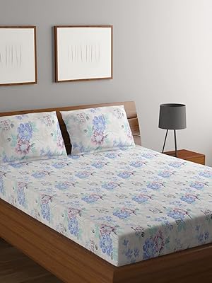 Bombay Dyeing 140 TC 100% Cotton Multicolor Elixir Queen Double Bedsheet with 2 Pillow Covers (228 cm x 254 cm)