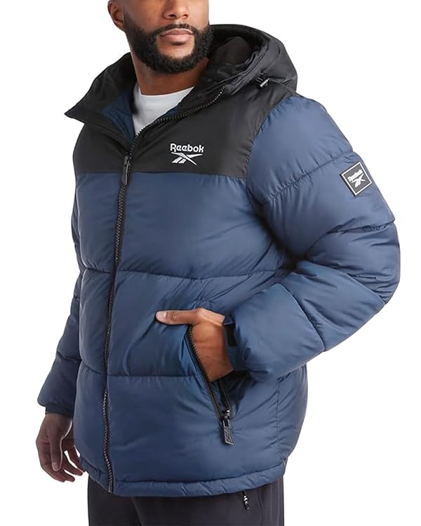 Reebok Mens Winter Jacket - Warm Heavyweight Mens Winter Coat - Wind Water Resistant Insulated Quilted Puffer Jackets for Men, Size Large, Mineral Blue by Reebok - Used condition - US$26.03