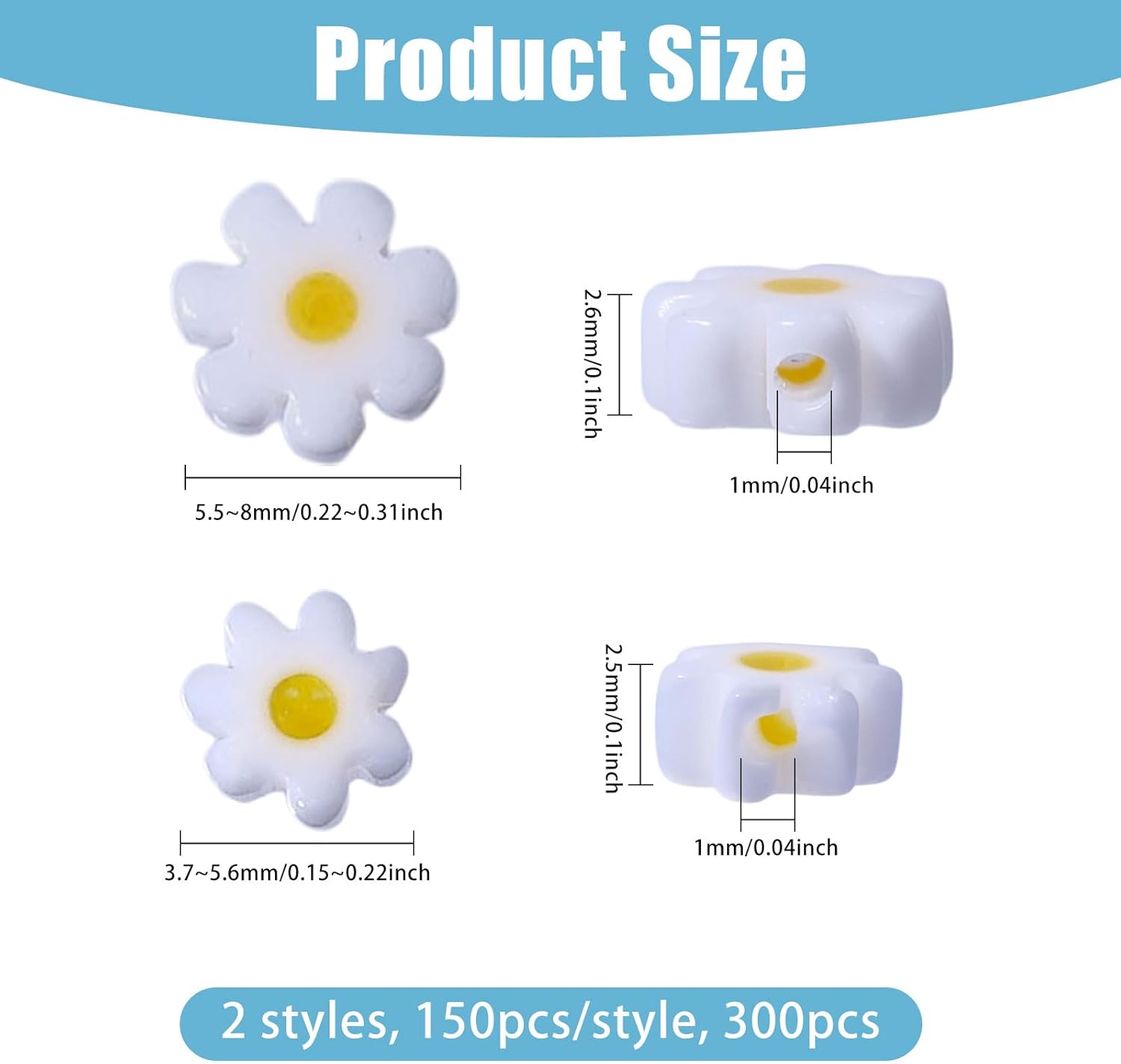 CHGCRAFT 304 Pcs 2 Style Daisy Glass Beads Flower Glass Beads Daisy Loose Beads Flat Flower Daisy Beads for Bracelet Necklace Earrings Making Jewelry Handmade DIY 4 Strands - Image 2