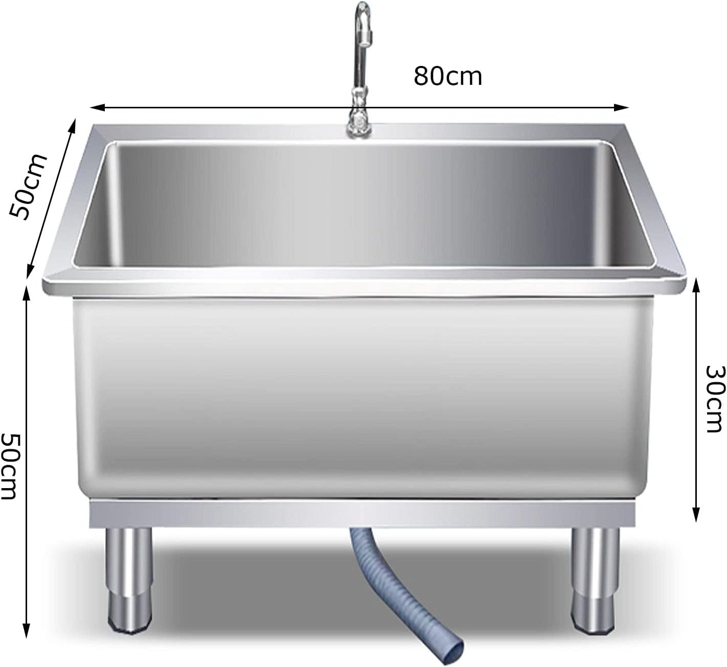 Mop Sink Floor Mount Wash Station, Stainless Steel Sink Mop Service Basin, Commercial Utility Sink Laundry Tub Heavy Duty Slop Sink,60cm-80x50cm