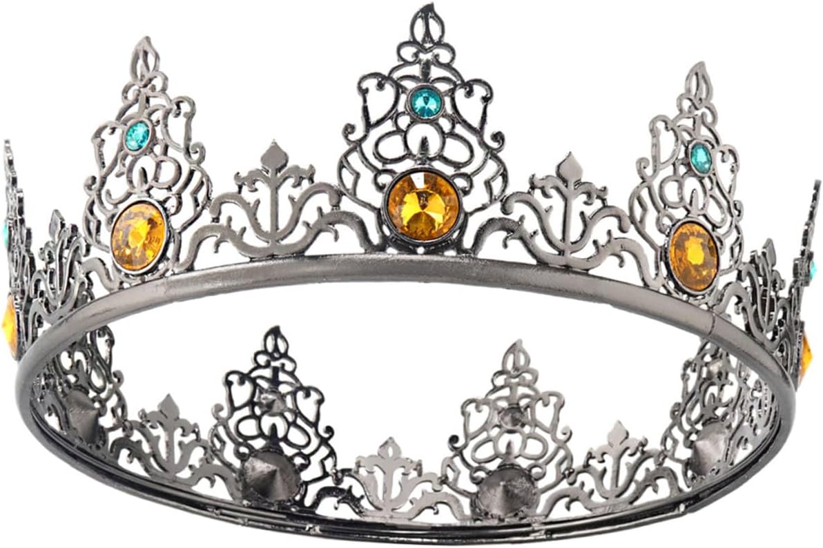 Men’s Vintage Metal Regal Crown Baroque Full-round Noble Hair Circlet Performance Costume Accessory for Birthday Party and Cosplay