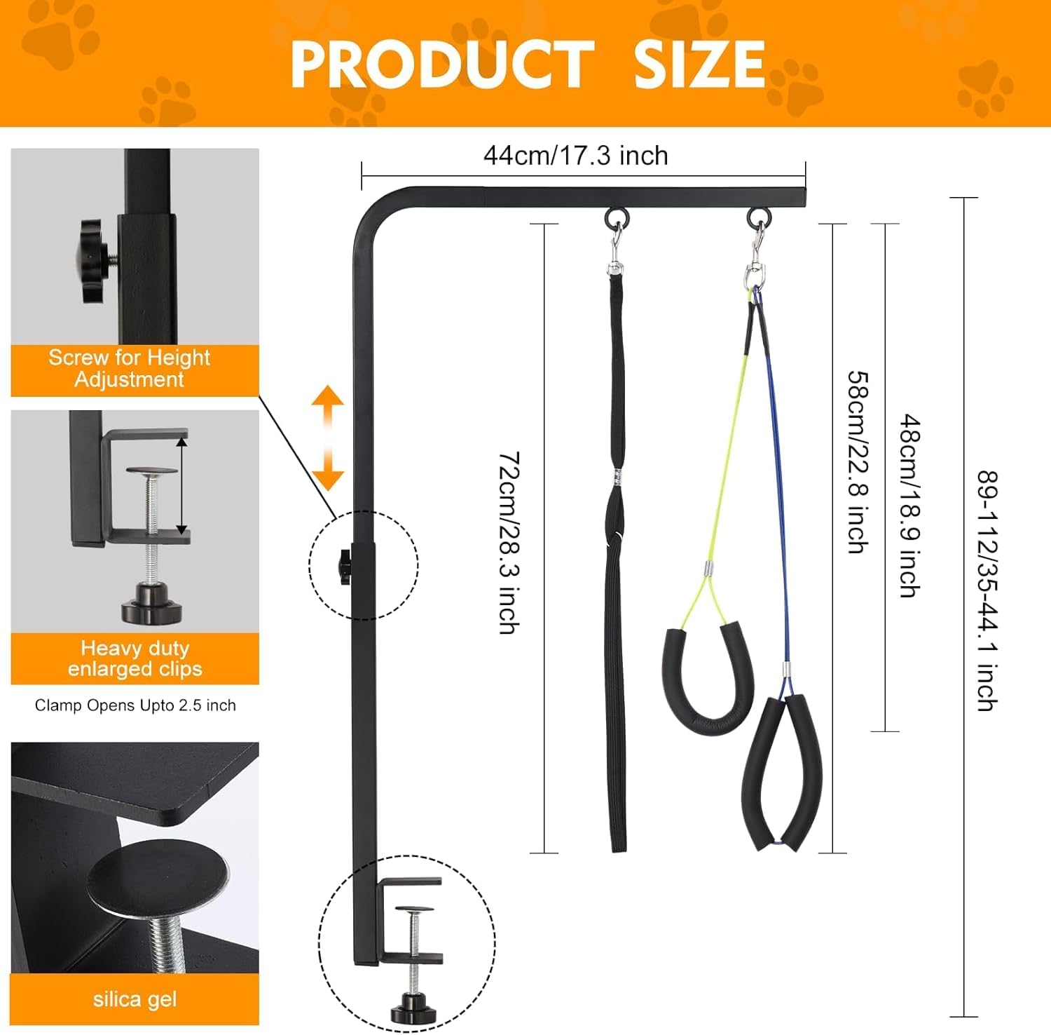 Adjustable Dog Grooming Arm with Clamp, 28″–44″ Height image 2