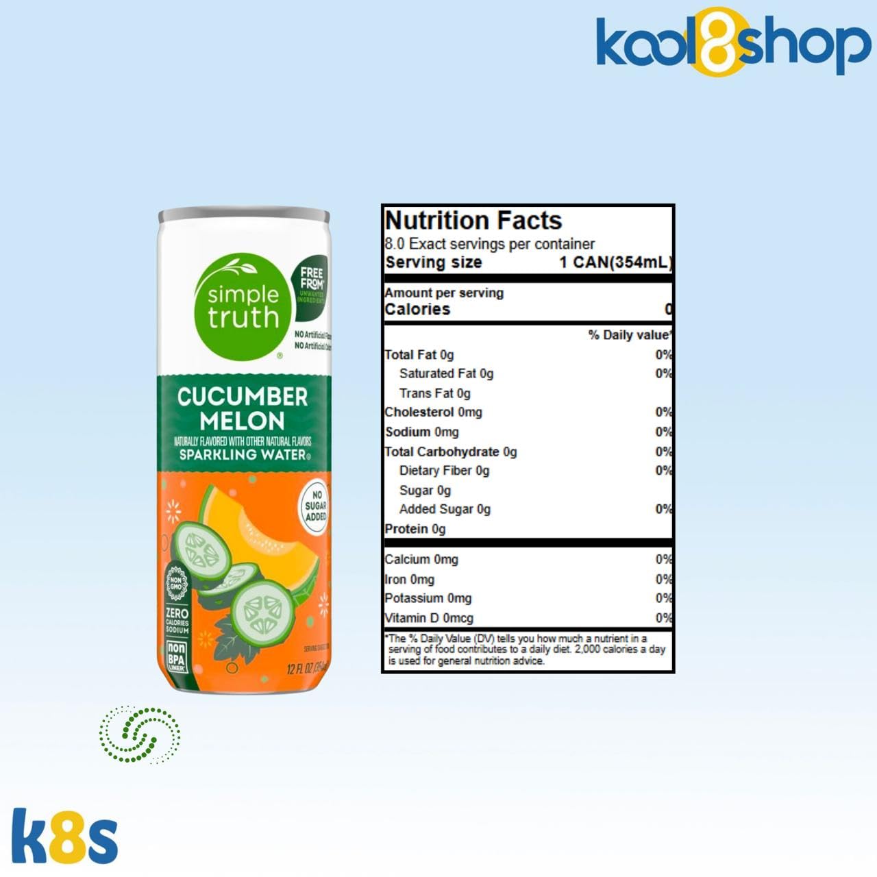 Simple Truth Cucumber Melon Sparkling Seltzer Water 12 fl oz Aluminum Can 16 Pack + 1 Reusable Can Kit by KOOL8SHOP Infinite Deals