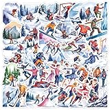 Glow way flims Winter Sports Stickers - 50 Pcs Waterproof Vinyl Decals, Multi-Color Ski & Snowboard Theme...
