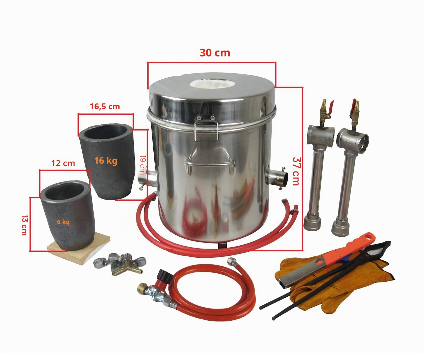 Four de fusion au propane en métal 16 kg avec 2 creusets en graphite (16 kg et 6 kg) pour cuivre, aluminium, laiton, bronze, argent