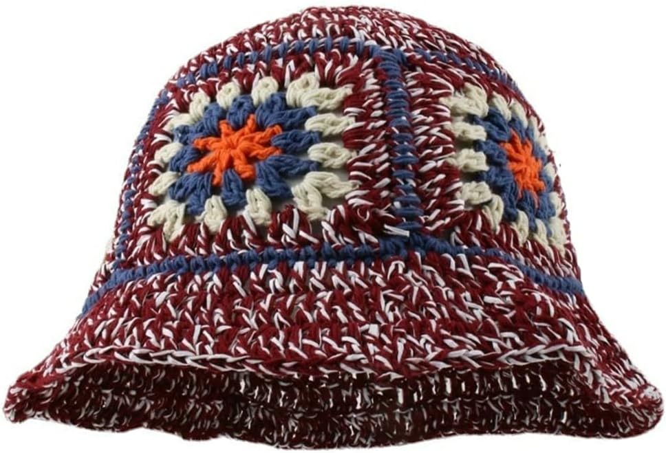 Floral Crochet Hat for Women Handmade Bucket Hats Foldable Multicolor Bucket Cap Casual Fisherman Caps Crochet Sun Hat 2025