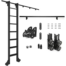 Black Sliding Library Ladder Hardware Kit 3.3ft-20ft,Mobile Ladder System, Retractable Rolling Ladder Hardware Library Heavy Duty Steel Floor Roller Mobile Ladder Slide Rail, Easy Install