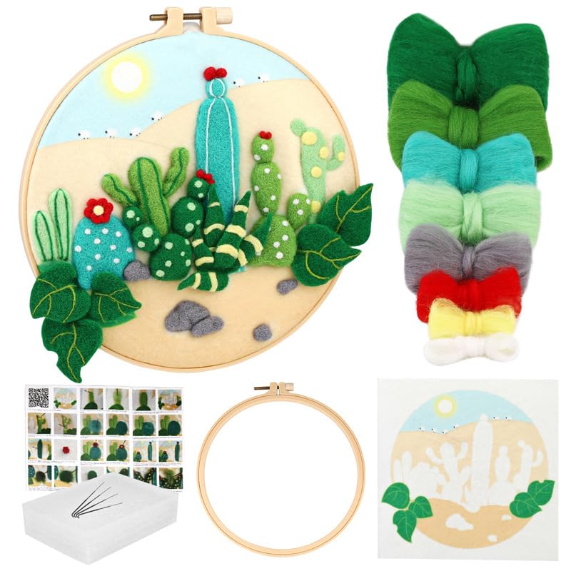 Image of Wonafa DIY Wool Needle Felt Starter Kit, Beginner Needle Felt Kit with Wool Felt Bag, Felts Needles, Photo Frame, Foam Mat, Felts Cloth and Instructions for Home Decor, Art Crafts (Style 6)