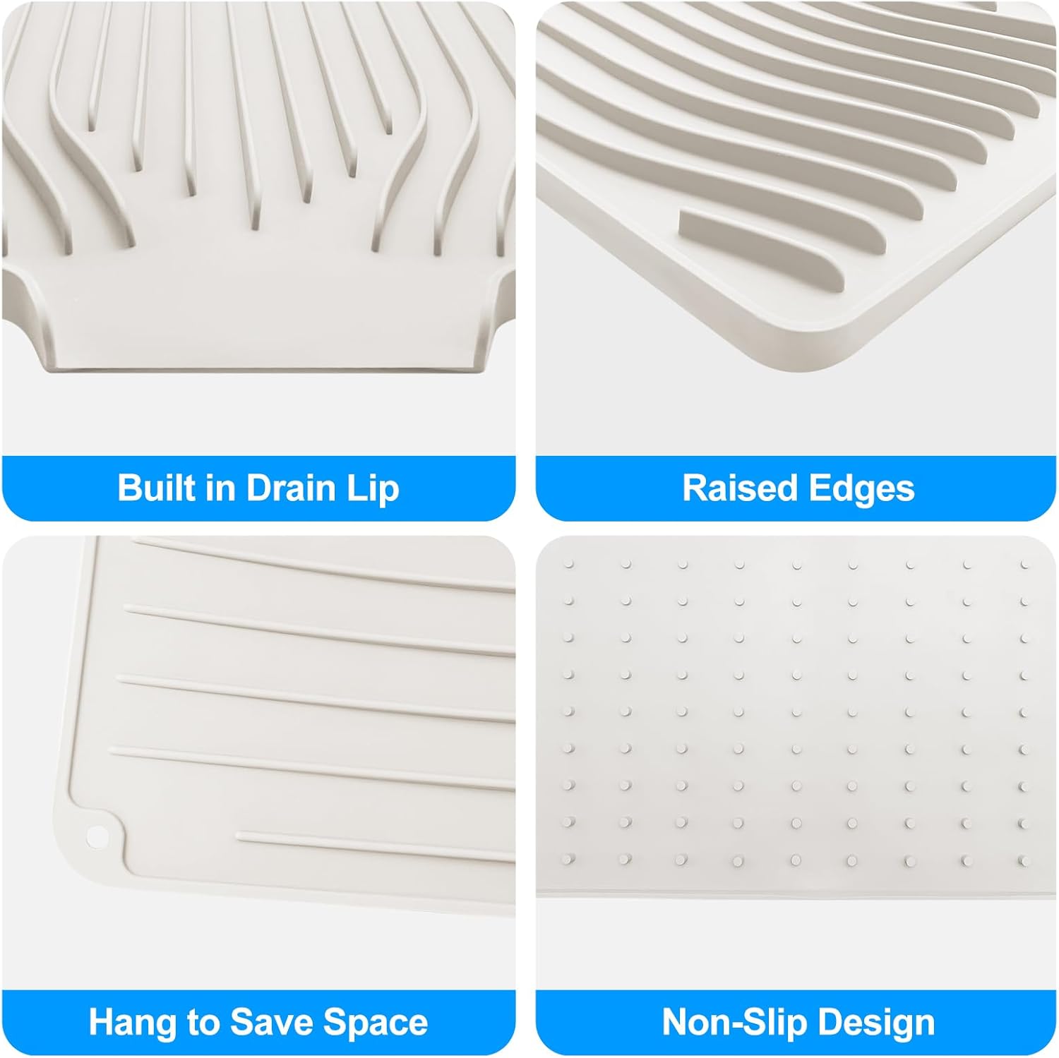 Silicone Dish Drying Mat for Kitchen Countertops and Sinks,19 x13.7 Inch Non Slip Heat Resistant Mat with Built In Drainage System,For Refrigerator and Drawer Liners (Creamy-white, 19 x13.7 Inch) - Image 4