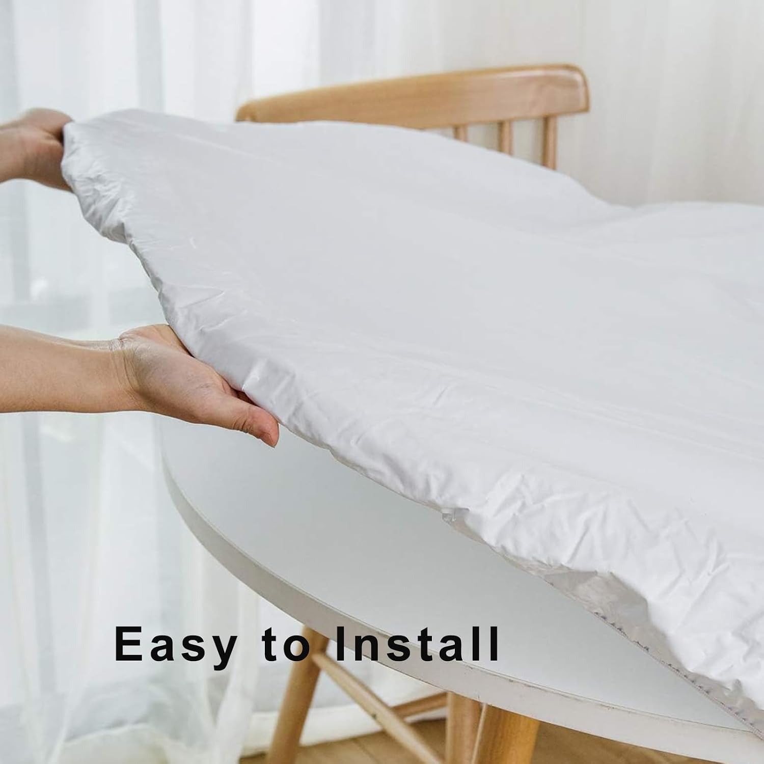  Round Vinyl Fitted Tablecloth with Flannel Backing Elastic Edge Table Cover Waterproof Stain-Resistant Wipeable Tablecloths Fits Round Tables thumbnail
