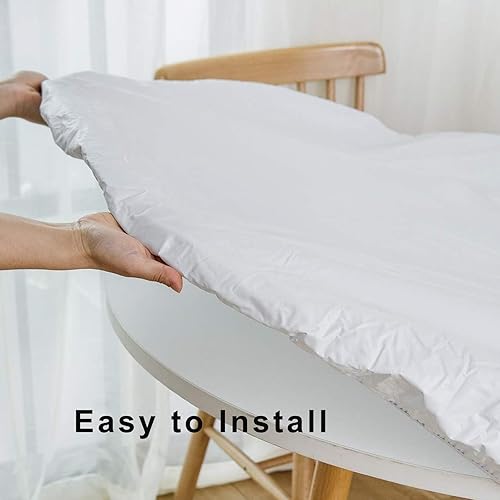 Miniatura 4 de LIBERECOO Mantel redondo de vinilo ajustable impermeable con bordes elásticos, color blanco puro, manteles de plástico para interiores y exteriores,