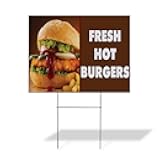Fastasticdeals Weatherproof Yard Sign Fresh Hot Burgers Restaurant Cafe Bar B Brown Lawn Garden Bistros & CAF S 18x12 Inches 1 Side Print