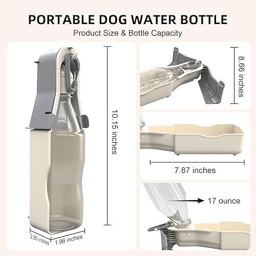 Miniatura 2 de Botella de agua portátil para perros, botella de agua para perros, botellas de agua de viaje de 17 onzas, accesorios de viaje para perros, caminar,
