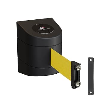 Crowd Control Warehouse - CCW Series WMB-220 Magnetic Wall Mount Retractable Belt Barrier - 15 Foot, Yellow Belt with Black ABS Case
