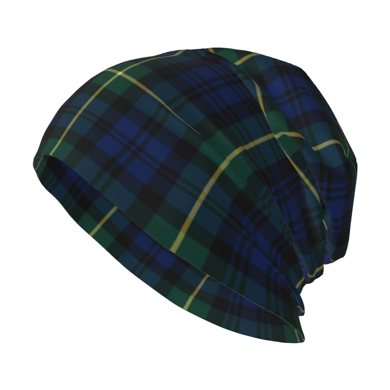 Oudrspo Unisex Beanie Hat Clan Gordon Blue and Green Scottish Tartan Warm Slouchy Knit Hat Headwear Gift for Adult