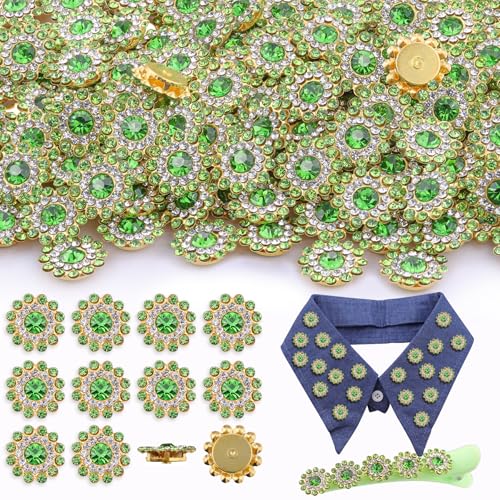 150PCS 14MM Light Green Sew on Rhinestones for Bedazzling,Large Sew On Gems