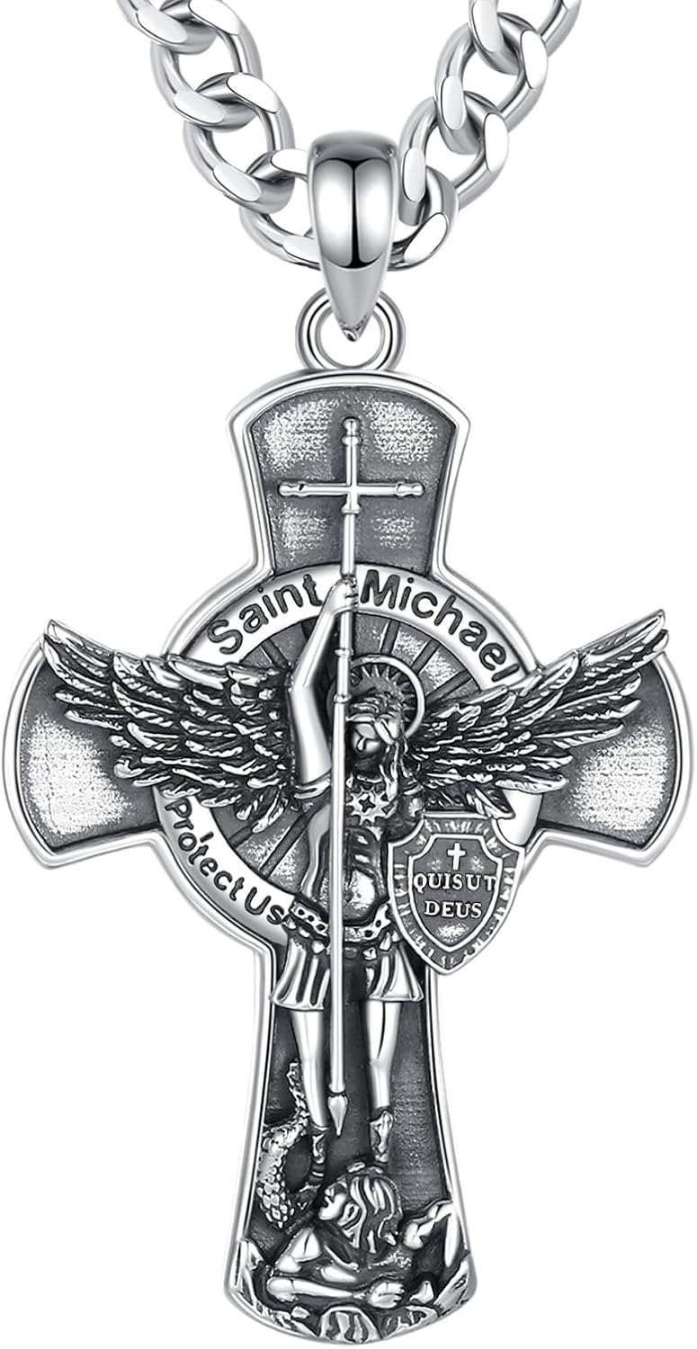 INFUSEU 925 Sterling Silver Religious Protection Medal for Men Women Meaningful Christian Catholic Jewelry