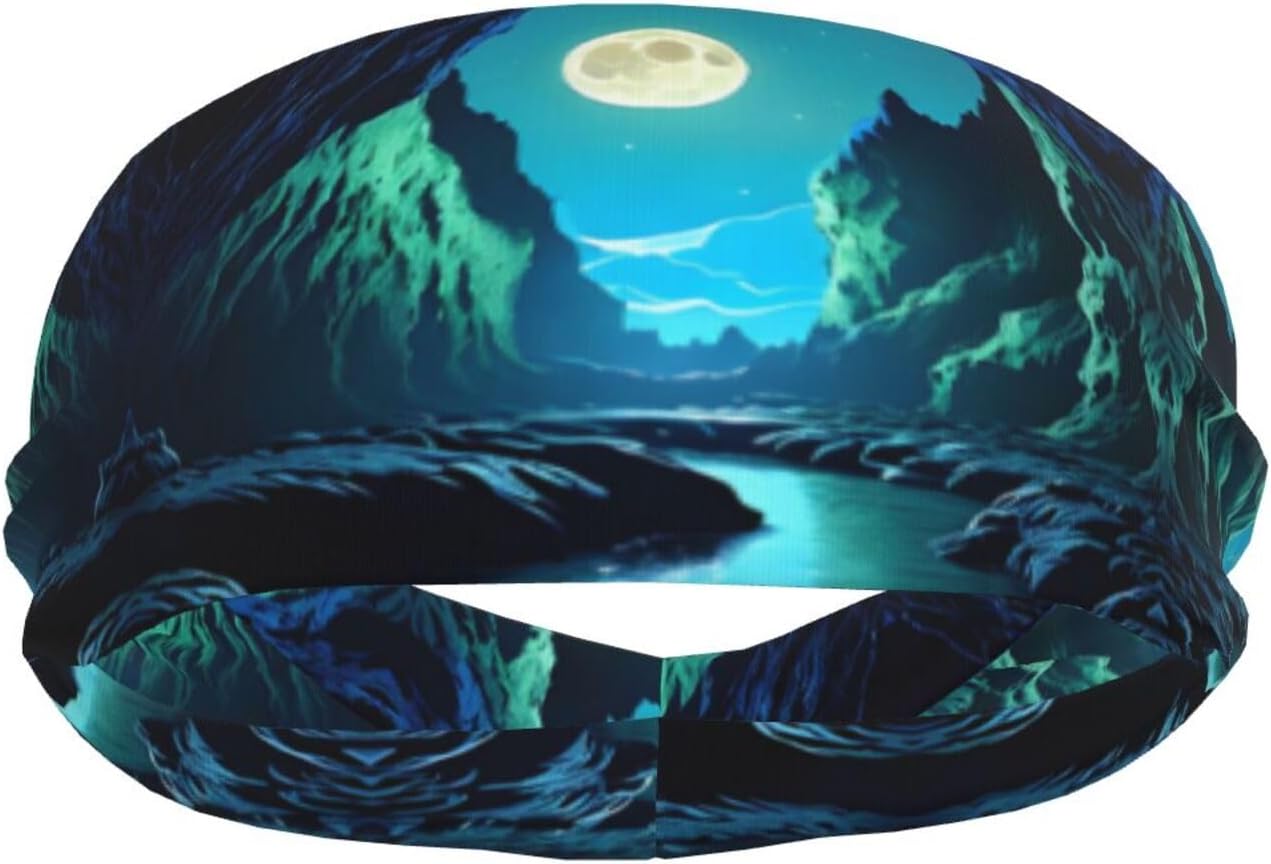 Sports Sweatband Headband Exquisite Water Moon Cave Print Breathable Lightweight Foldable Fitness Accessory image 2