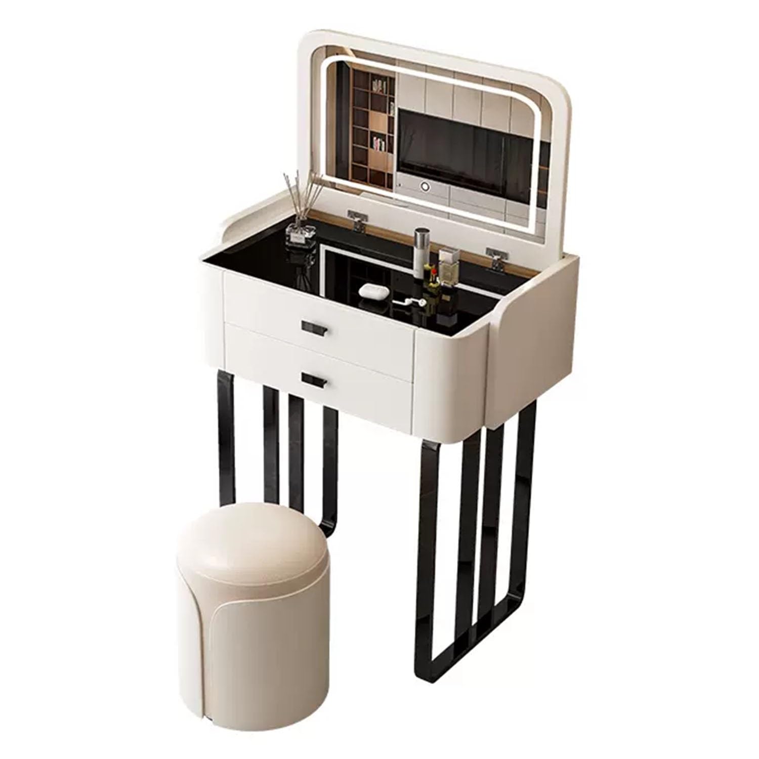 CGCSYZ Vanity Table with Mirror and Stool Small Dressing Table for Bedroom Makeup Vanity Desk with Drawers for Women and Girls(White-60cm/23.6in)