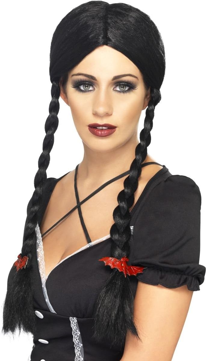 Smiffy's Women's Gothic Schoolgirl Wig with Batwings In Display Box