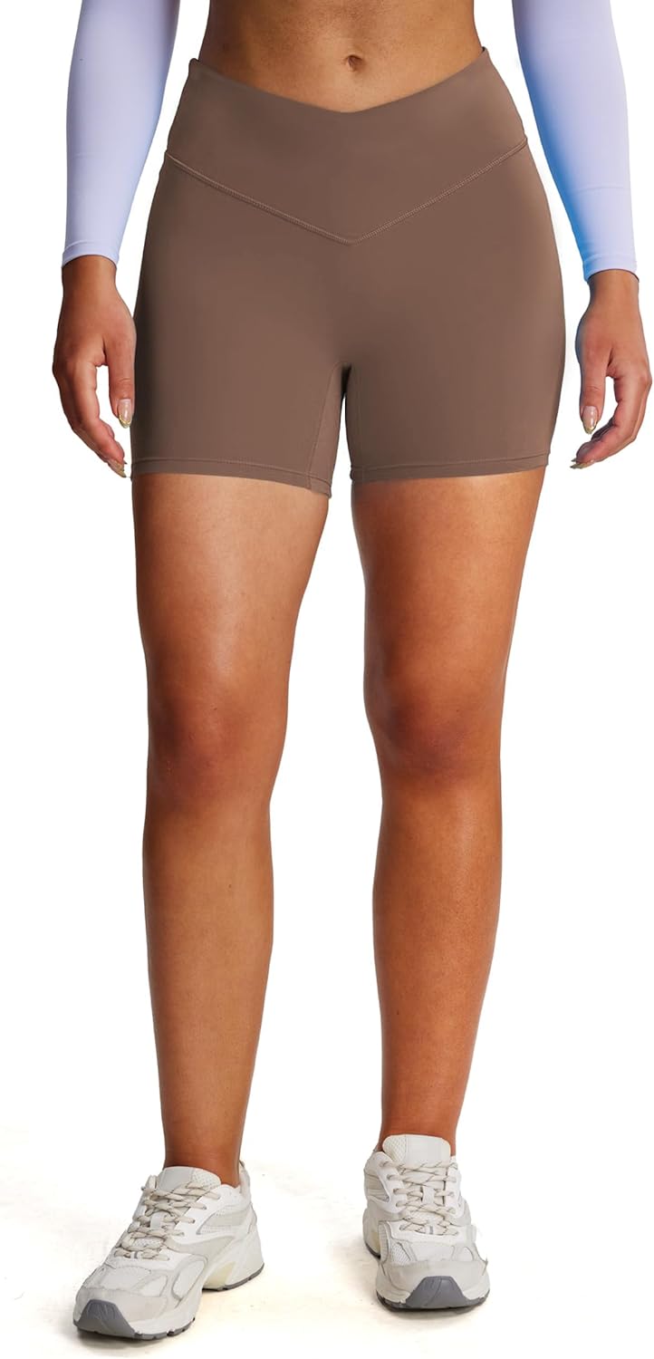 Aoxjox Vanity Workout Biker Shorts for Women V Waist Tummy Control High Waisted Hidden Scrunch Running Yoga Short 4.5"