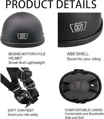 Miniatura 3 de Medio casco de motocicleta, cascos pequeños para motocicleta para adultos, negro mate, XL