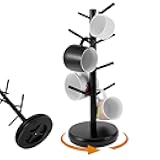 Janoiuc Coffee Mug Tree with 8 Hooks, Coffee Mug Holder, Bamboo Wood Mug Holder for Counter, 360° Rotated Coffee Cup Holder, Space Saving Coffee Cup Holder for Counter