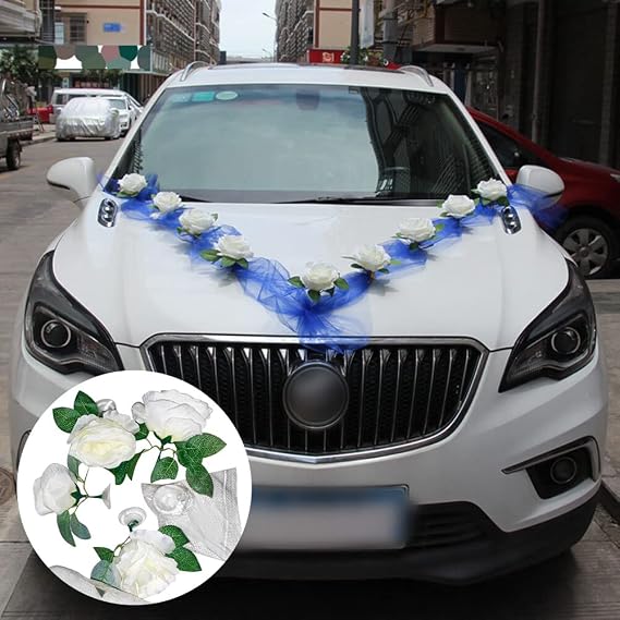 Eforcase Wedding Car Flowers Decoration, Rose Artificial Flowers Bouquet Set Wedding Car Decoration Kit for Wedding Car Bridal Car, Car Decoration, Graduation, Wedding Party,Christmas Decor,