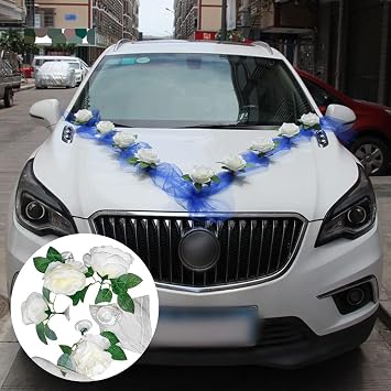 Eforcase Wedding Car Flowers Decoration, Rose Artificial Flowers Bouquet Set Wedding Car Decoration Kit for Wedding Car Bridal Car, Car Decoration, Graduation, Wedding Party,Christmas Decor,