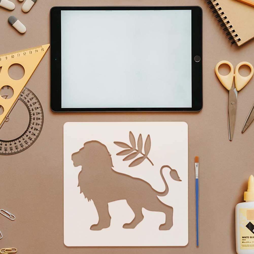FINGERINSPIRE 12PCS Animal Silhouette Painting Stencils with Paint Brush 7.9x7.9inch Horse Deer Drawing Template Elephant Rabbit Stencil DIY Animal Theme Template for Painting on Floor Furniture