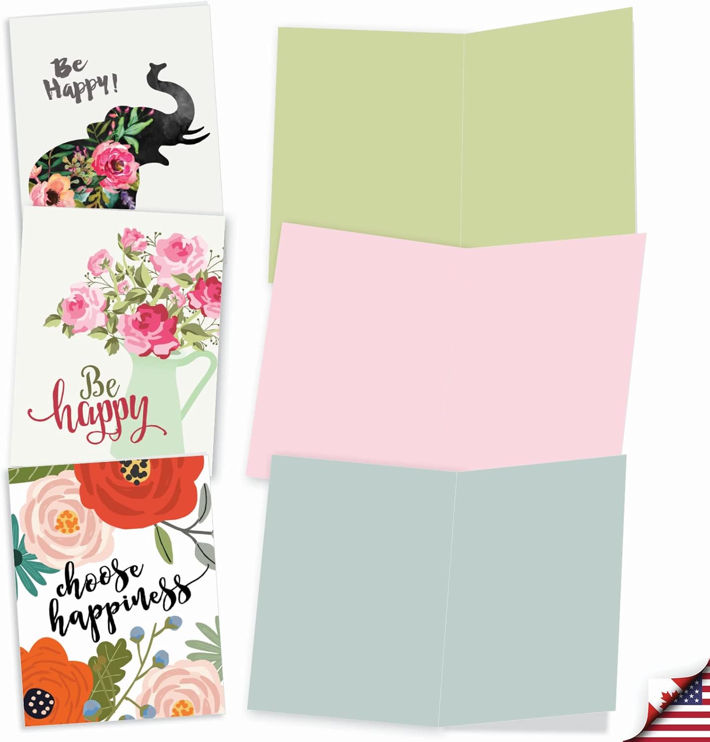 The Best Card Company - 10 Assorted Blank All Occasion Notecards Box Set 4 x 5.12 Inch w/Envelopes Inspiration Bulk Variety Pack, Men, Women (10 Designs, 1 Each) Elephant, Optimisms M6631OCB image 2