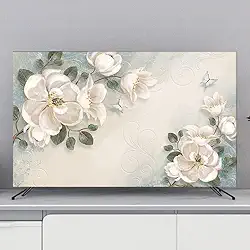 Capa de TV interna com impressão de flores, capas de proteção de TV para TVs LED/LCD, protetor de tela à prova de poeira, capa de tela de tecido macio montada na parede e mesa decoração de sala de