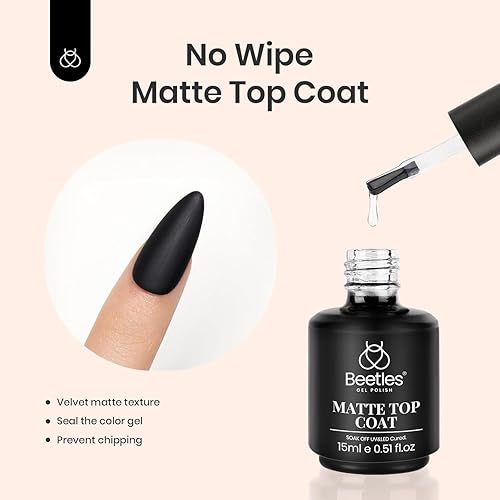 Miniatura 3 de Beetles - Juego de 3 esmaltes de uñas de gel mate y capa base que no se limpia, 3 unidades de 0.5 onzas líquidas, combinación básica de larga