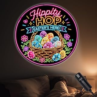FLFGIDD Portable Projector Lamp USB Powered Hippity Hop Easter’s Here Eggs Flowers and Basket for Festive Atmosphere